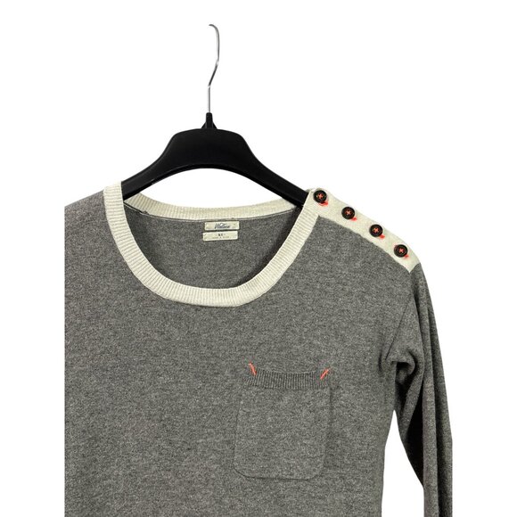 Madewell Wallace XS Tunic Sweater Button Shoulder Detail Pocket Grey White - Picture 2 of 6